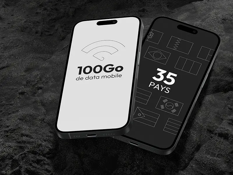 Deux smartphones affichant le message "100Go dans 35 pays"