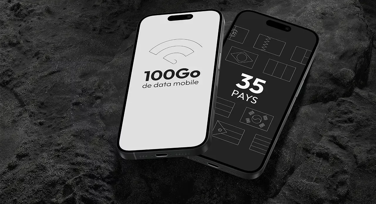 Deux smartphones affichant le message "100Go dans 35 pays"