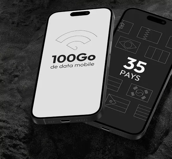 Deux smartphones affichant le message "100Go dans 35 pays"